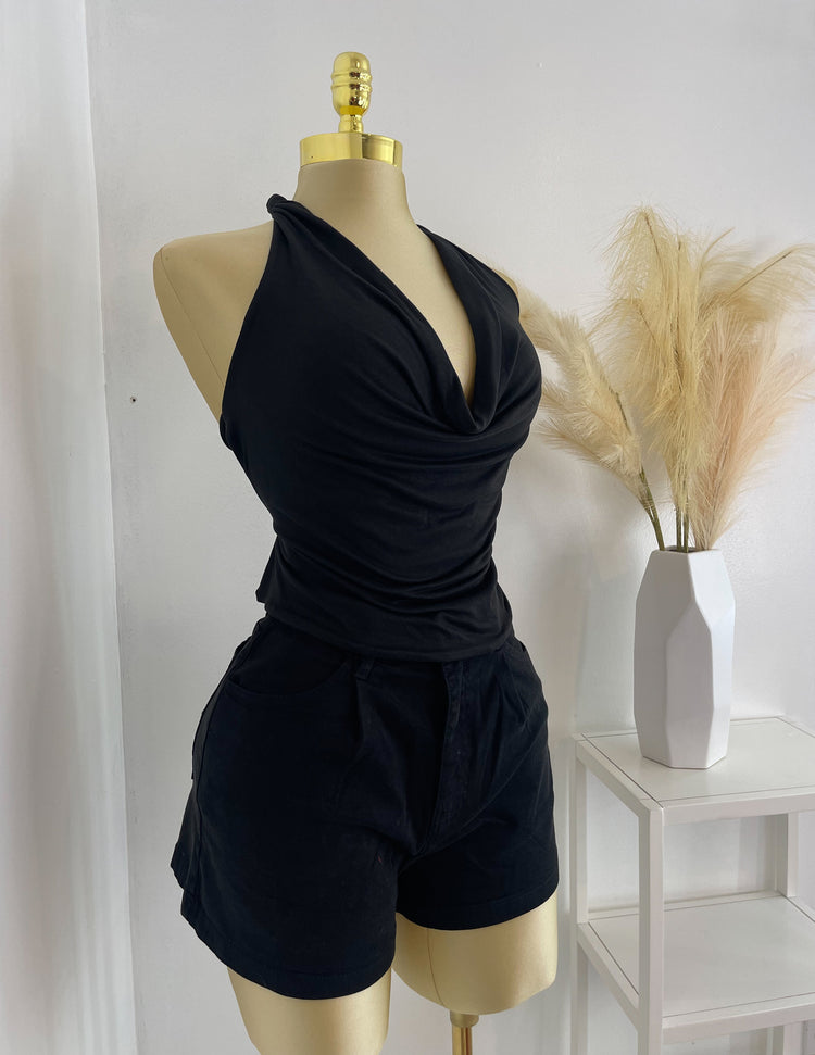 Astrid Open Back Halter Top In Black