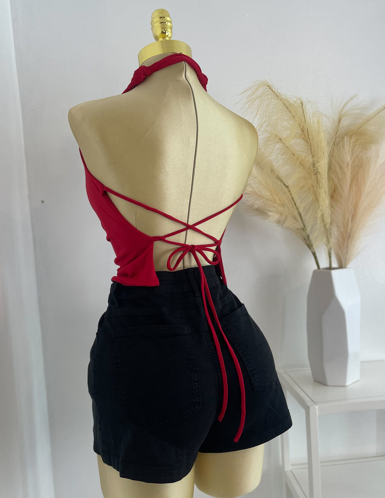 Astrid Open Back Halter Top In Red