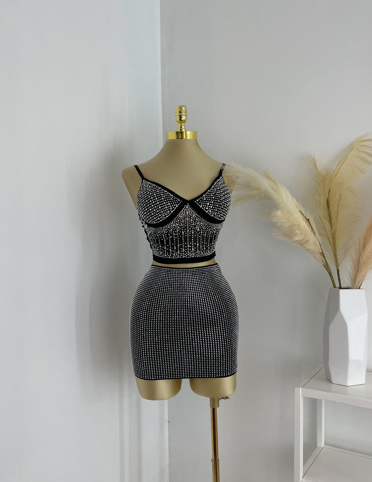 Bling Rhinestone Skirt and Top Set
