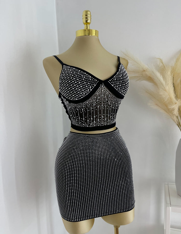 Bling Rhinestone Skirt and Top Set