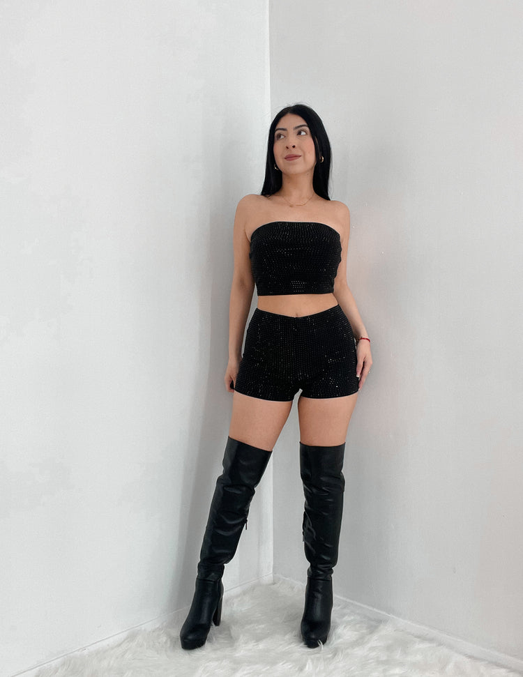 Bling Short and Top Set In Color Black
