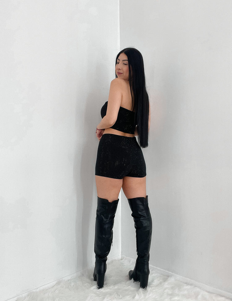 Bling Short and Top Set In Color Black