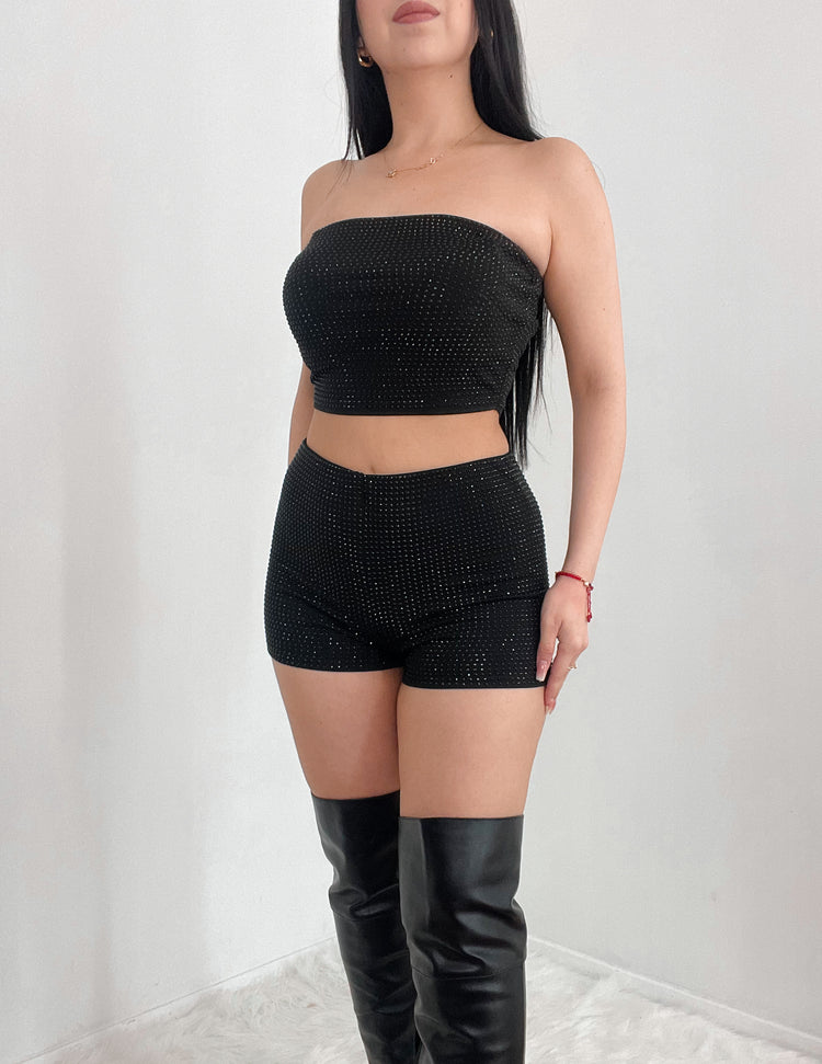 Bling Short and Top Set In Color Black