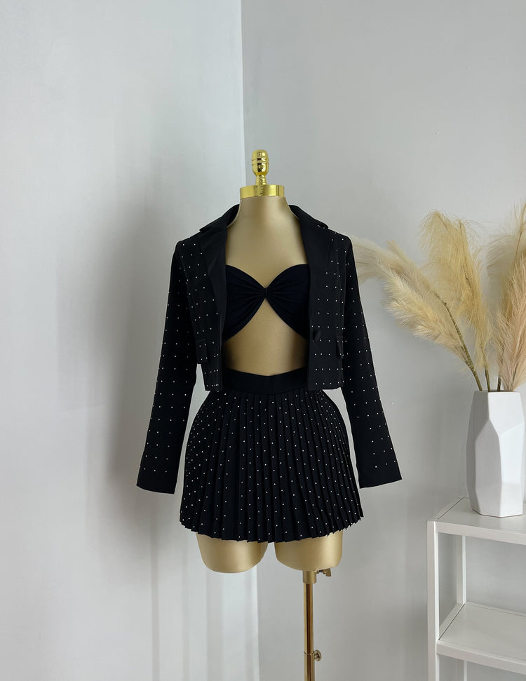 Bling Skort and Blazer Set In Color Black