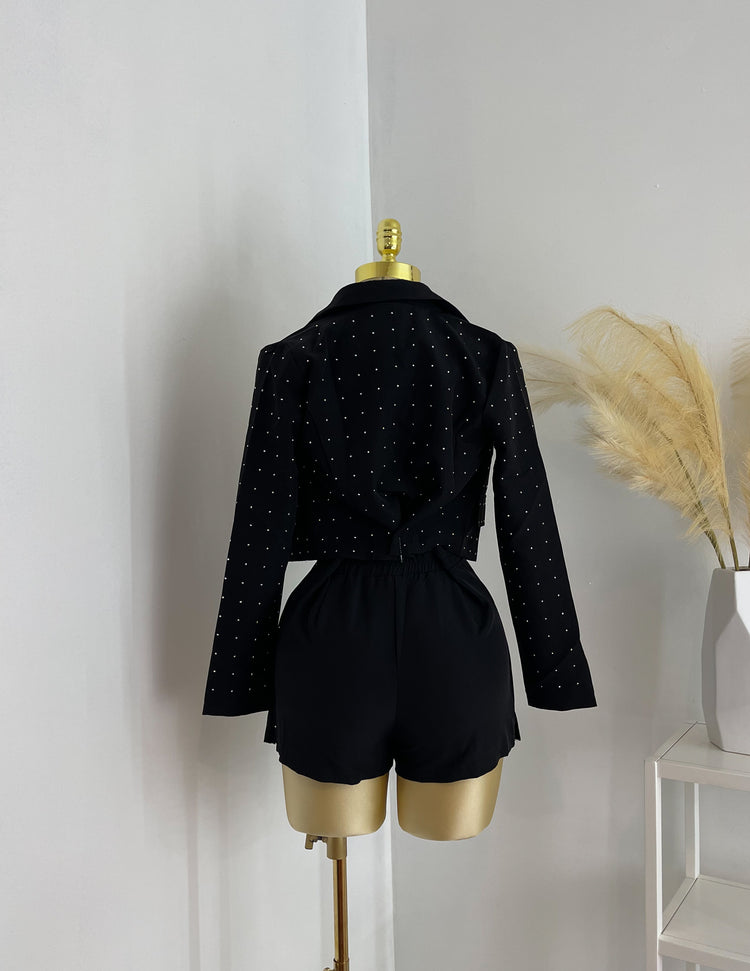 Bling Skort and Blazer Set In Color Black