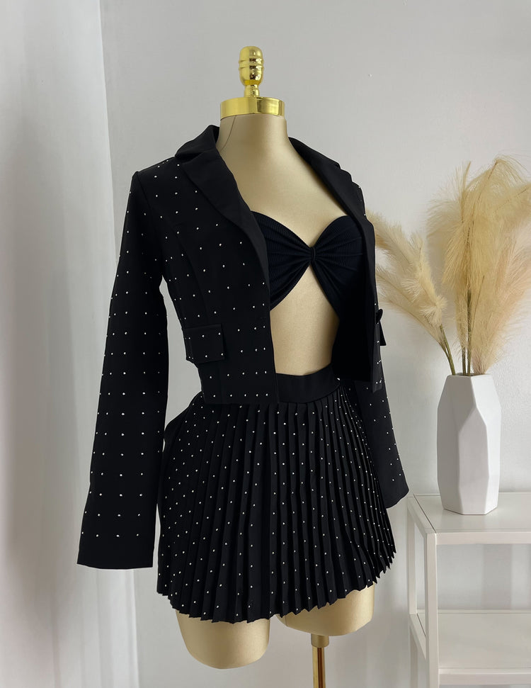 Bling Skort and Blazer Set In Color Black