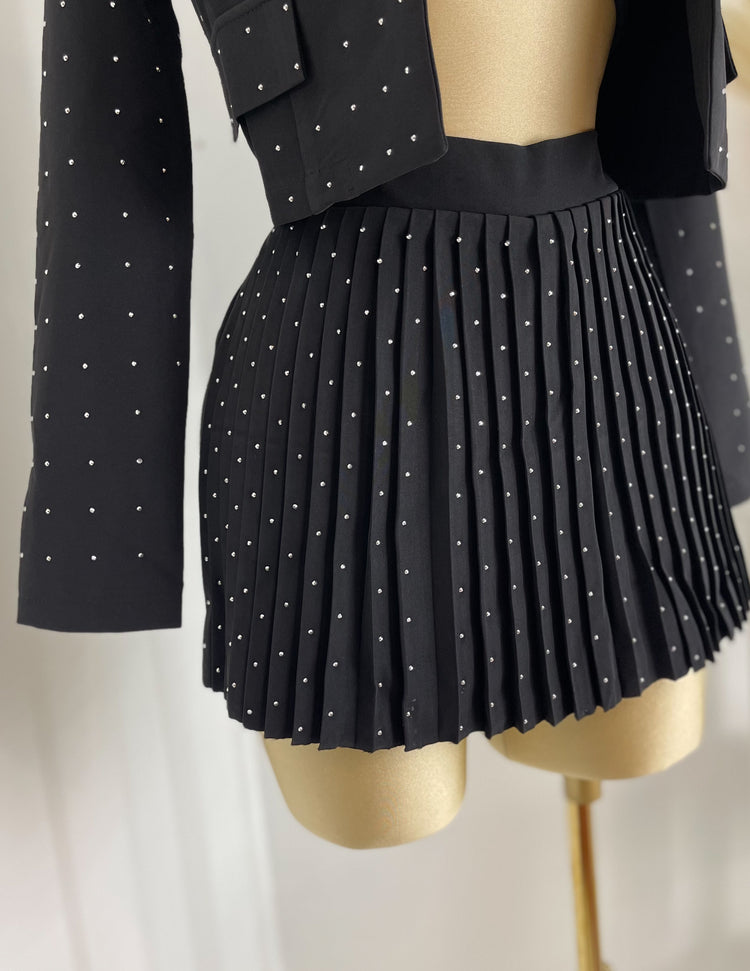 Bling Skort and Blazer Set In Color Black