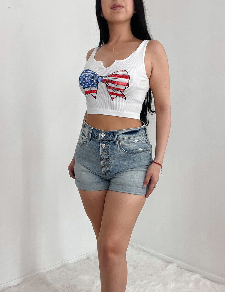 Coquette American Flag Cropped Tank Top