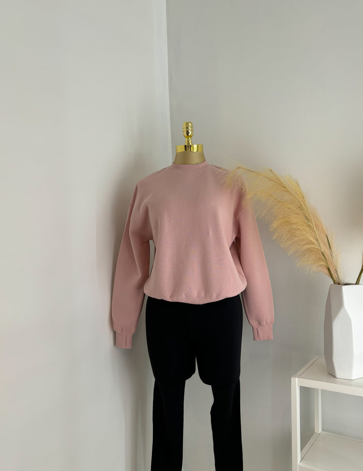 Oversized Crewneck With Thumb Holes In Pink