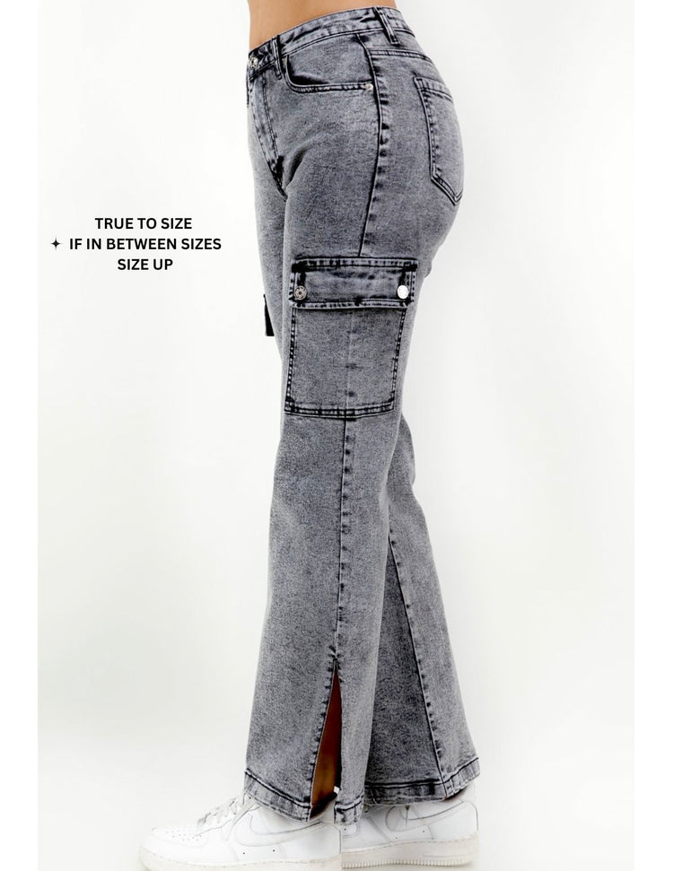 Zaira Denim Cargo Pants With Slit
