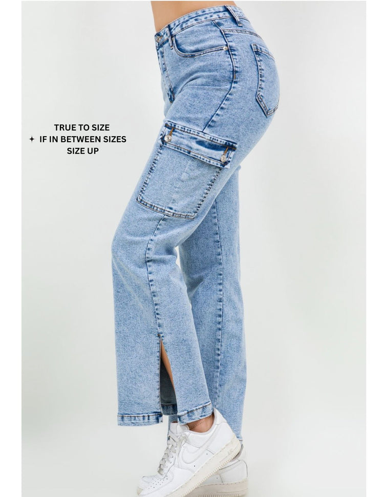 Zaira Denim Cargo Pants With Slit