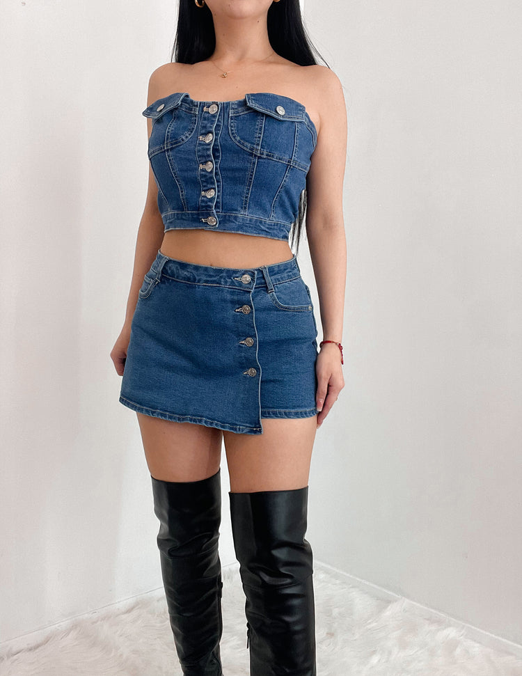 Denim Skort and Top Set Medium Wash