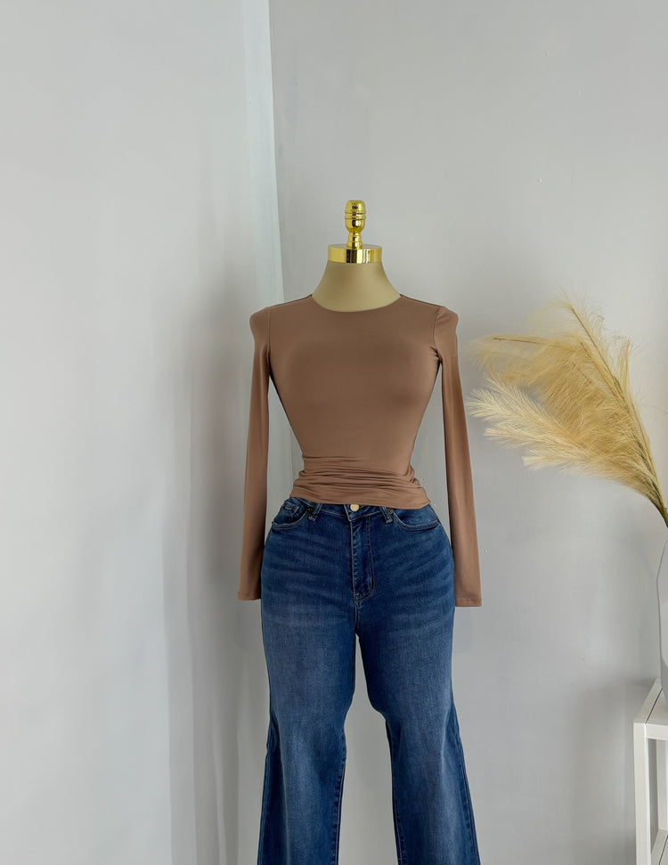 Double Layered Long Sleeve Top In Beige