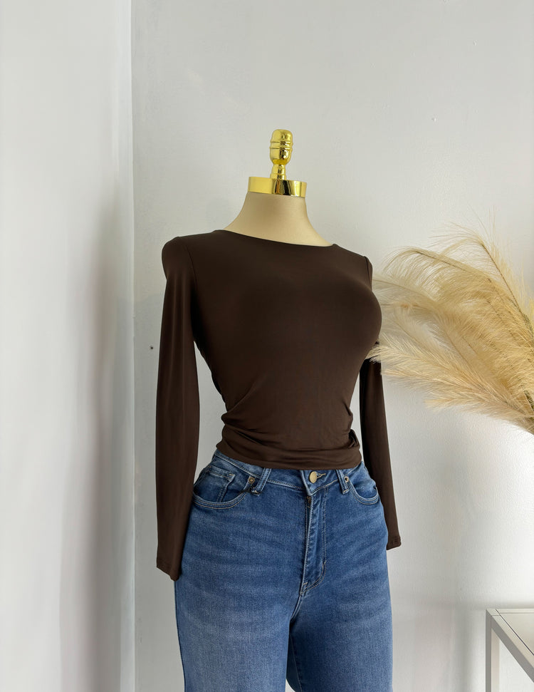 Double Layered Long Sleeve Top In Cocoa