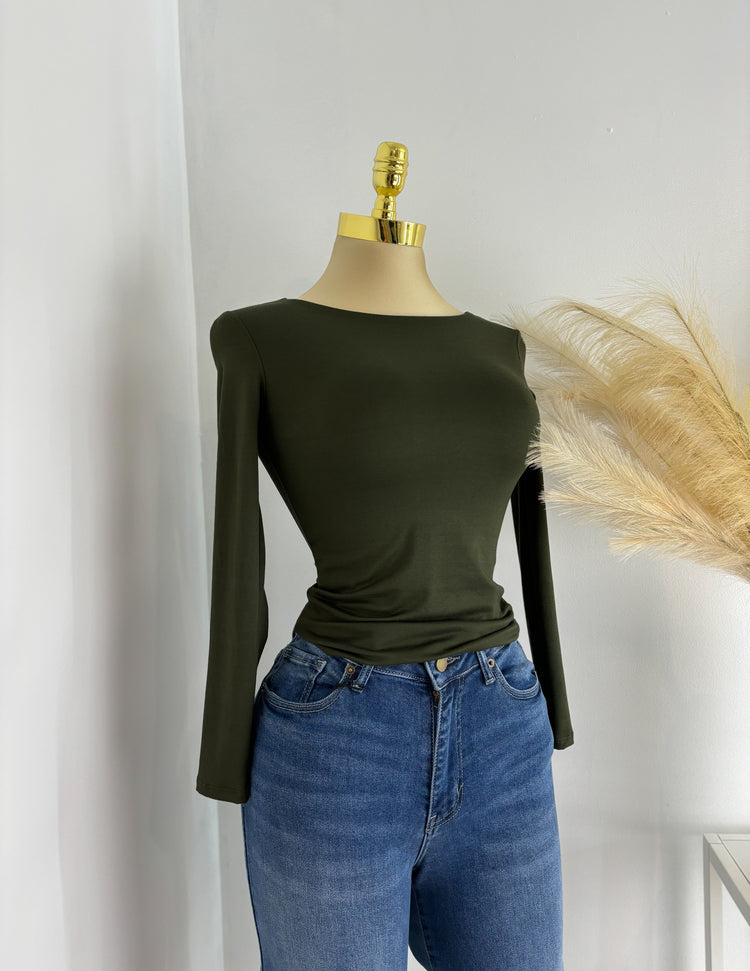 Double Layered Long Sleeve Top In Green