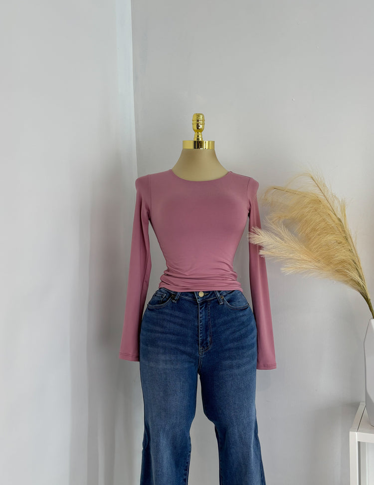 Double Layered Long Sleeve Top In Pink