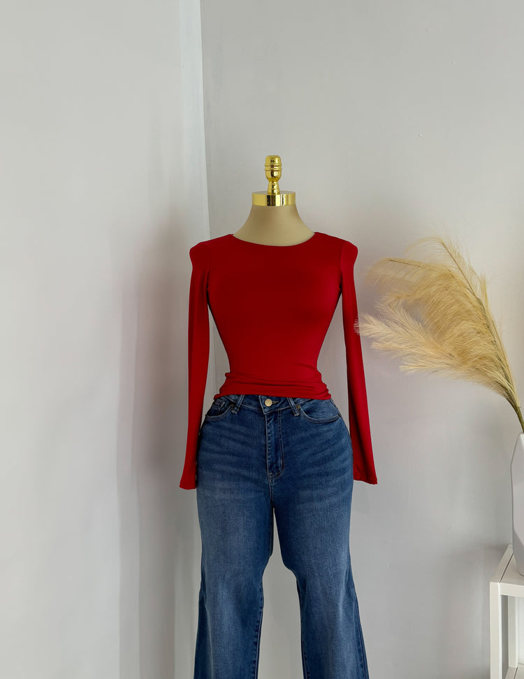 Double Layered Long Sleeve Top In Red