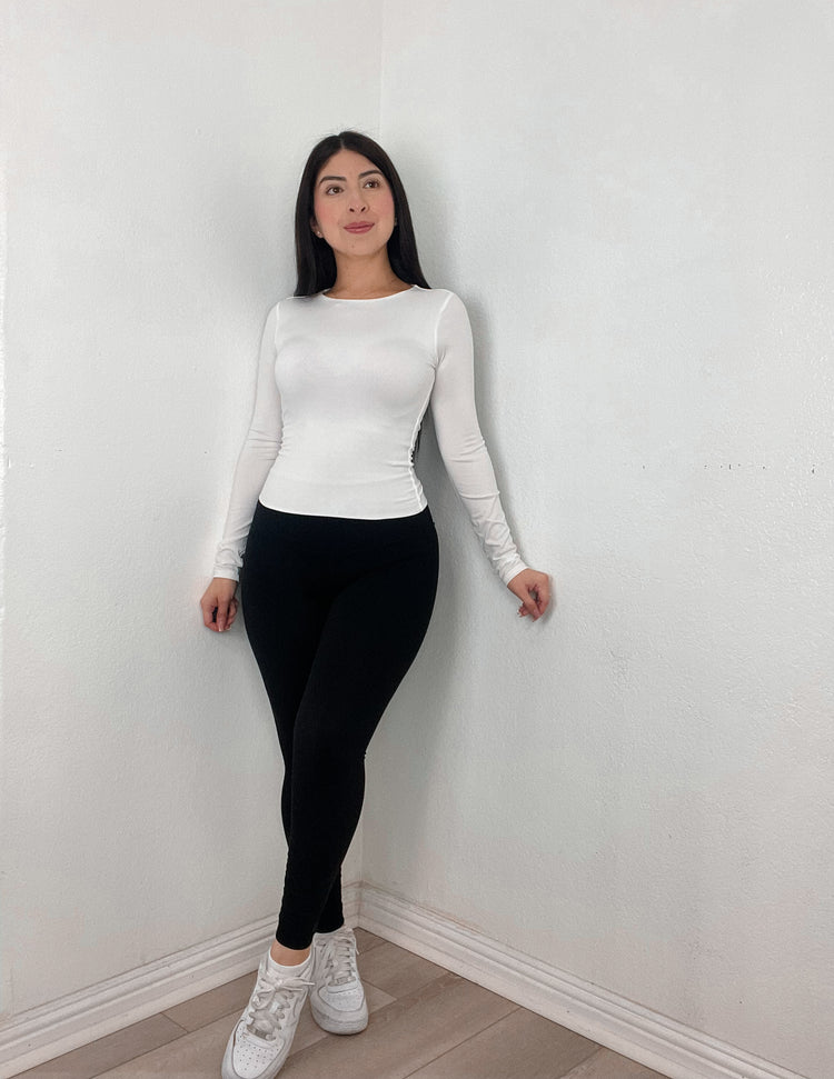 Double Layered Long Sleeve Top In White