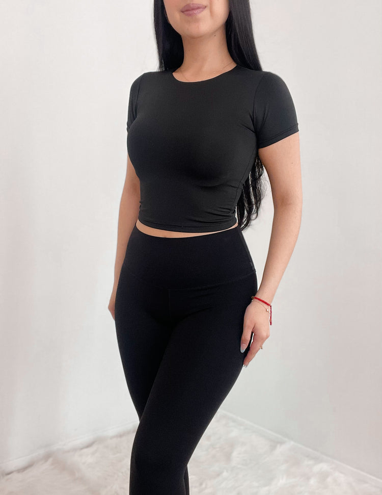Double Layered Top Round Neck In The Color BLACK
