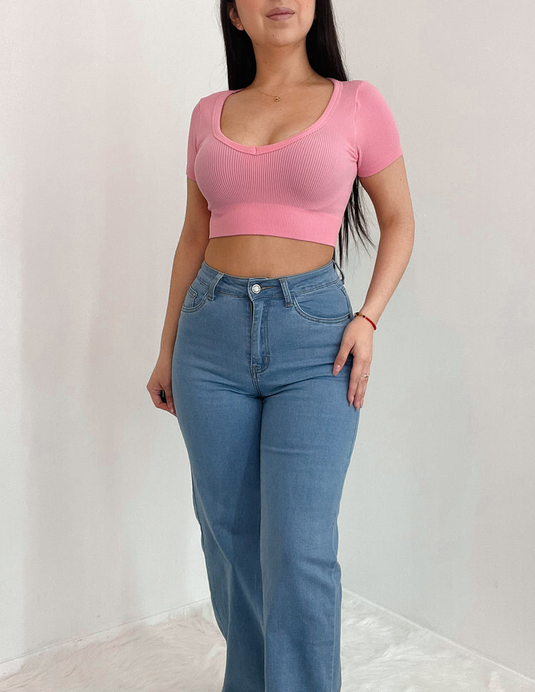 Everyday Ribbed Crop Top In Light Pink