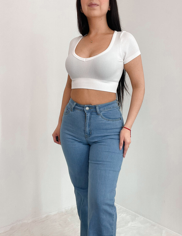Everyday Ribbed Crop Top In White