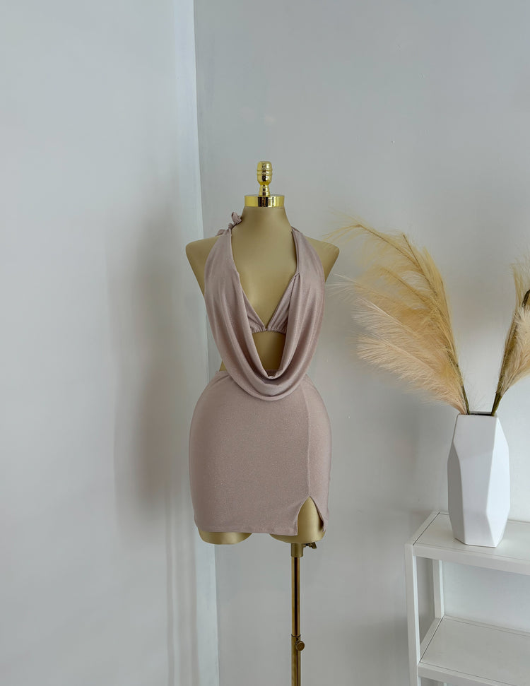 Glittery Two Piece Set In Beige