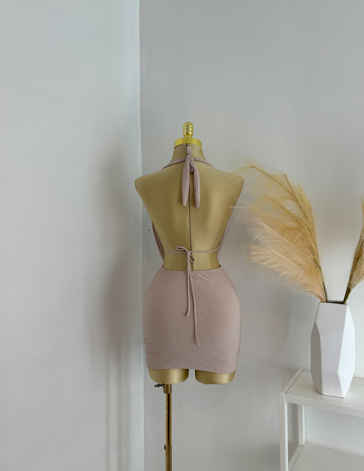 Glittery Two Piece Set In Beige