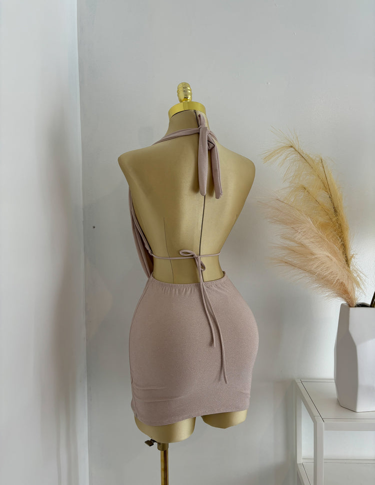 Glittery Two Piece Set In Beige