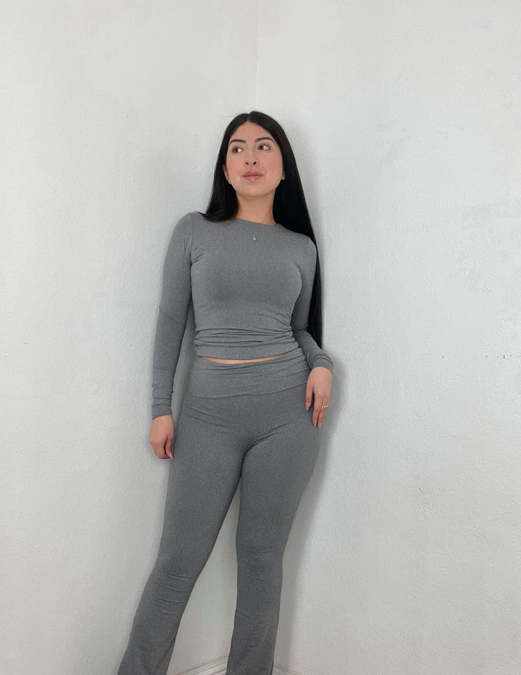 Double Layered Long Sleeve Top In Heather Grey