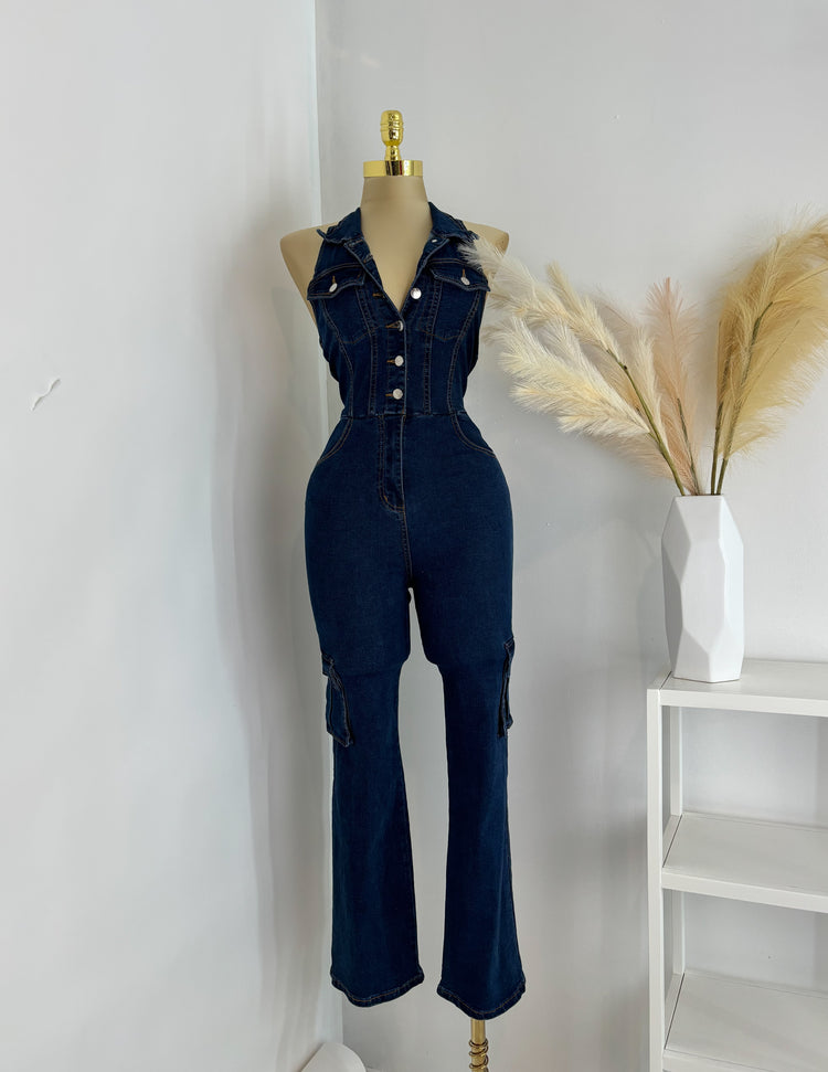 Halter Denim Jumpsuit