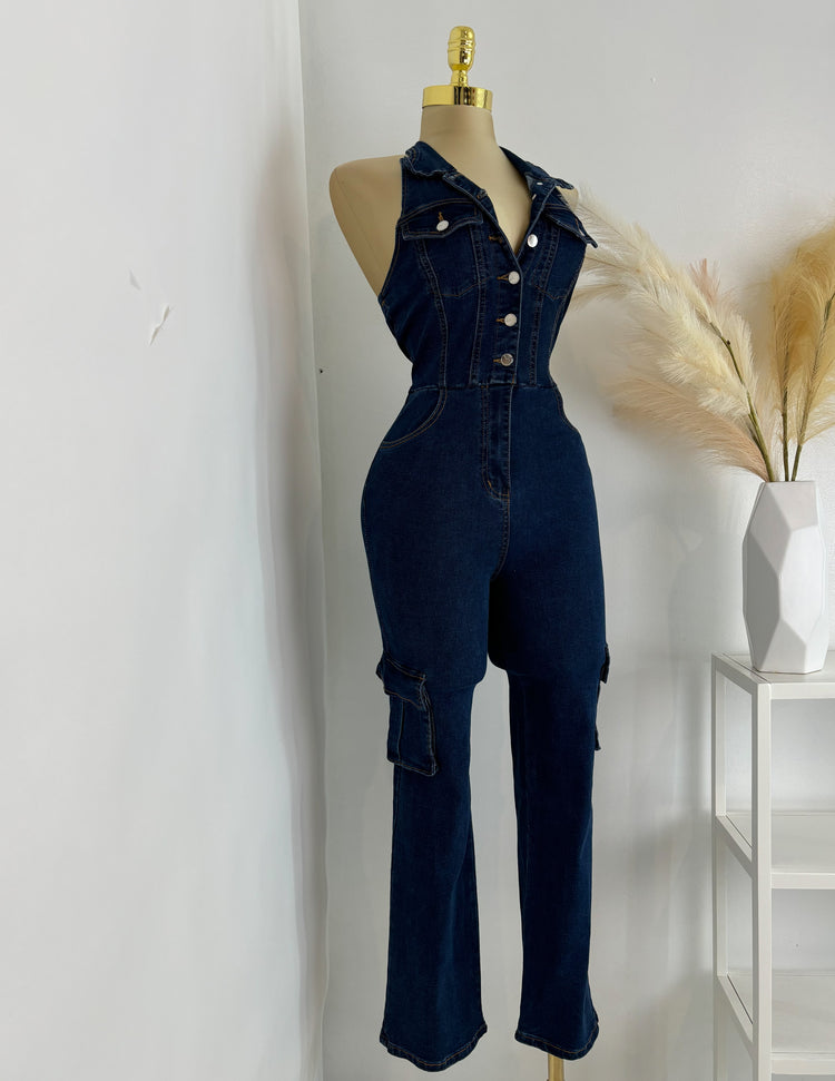 Halter Denim Jumpsuit