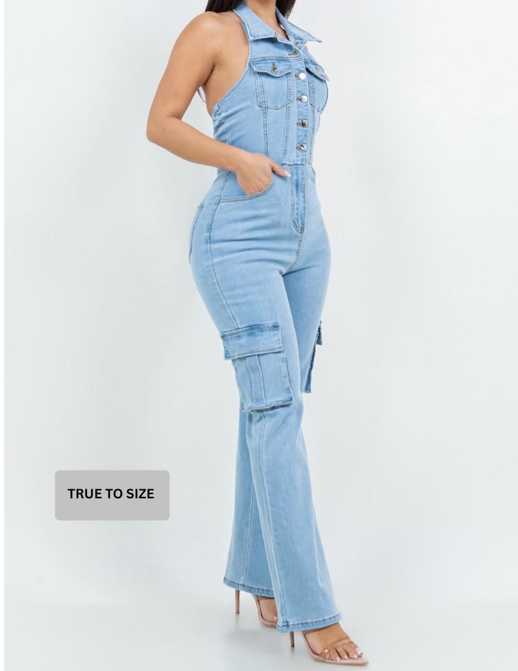 Halter Denim Jumpsuit