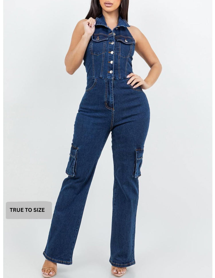 Halter Denim Jumpsuit