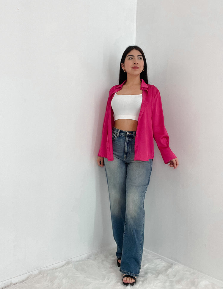 Katherine Satin Top In Hot Pink