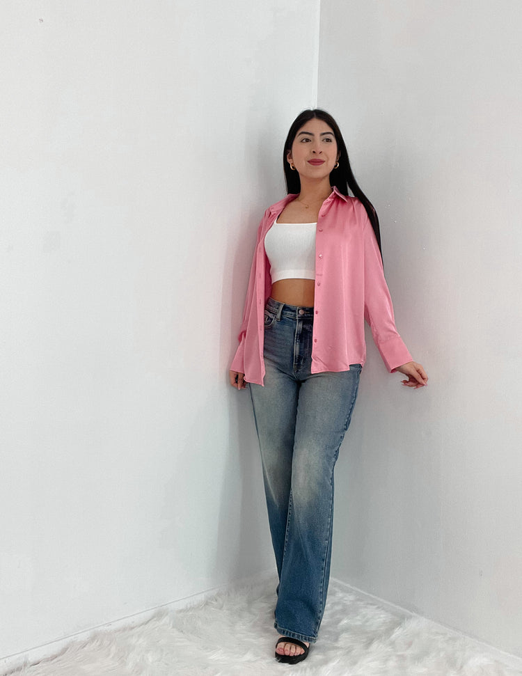 Katherine Satin Top In Light Pink