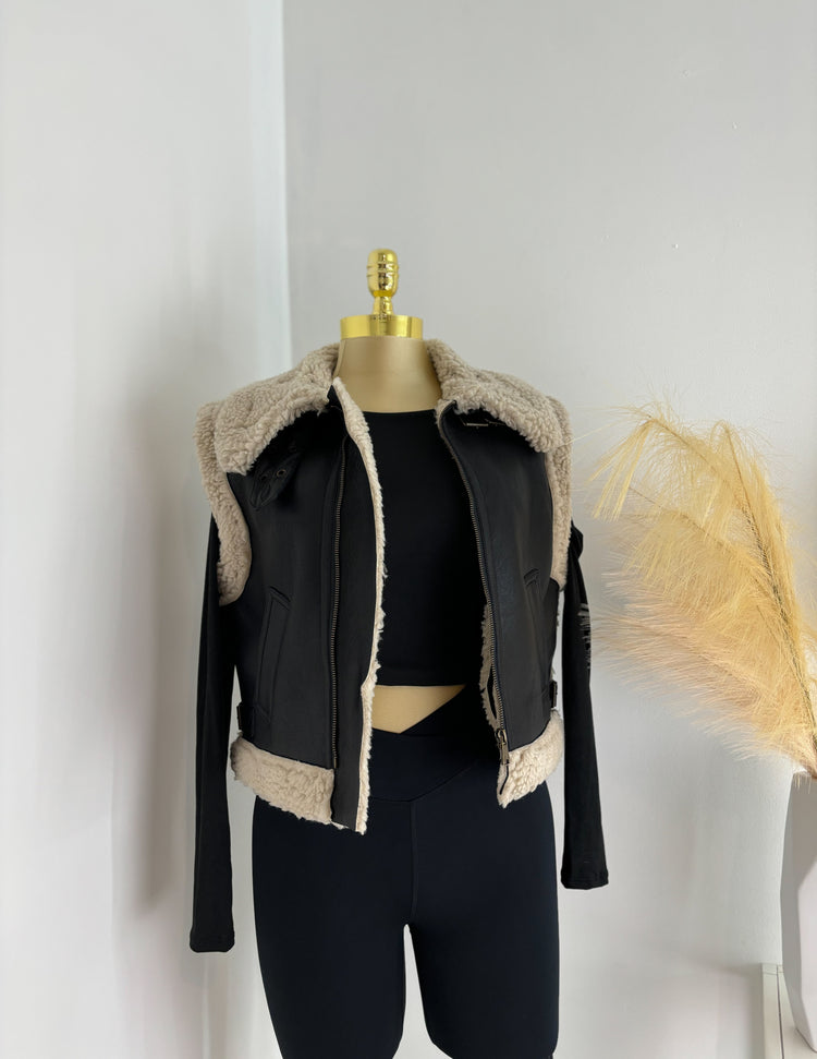 Molly Faux Leather Sherpa Vest In Black