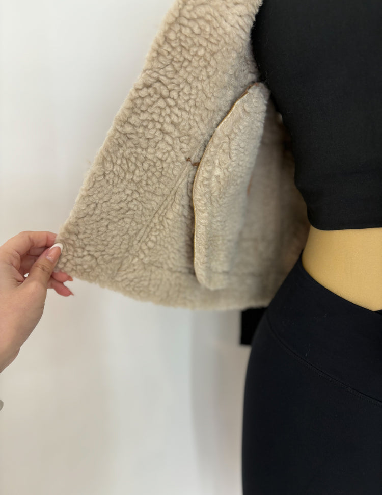Molly Faux Leather Sherpa Vest In Camel
