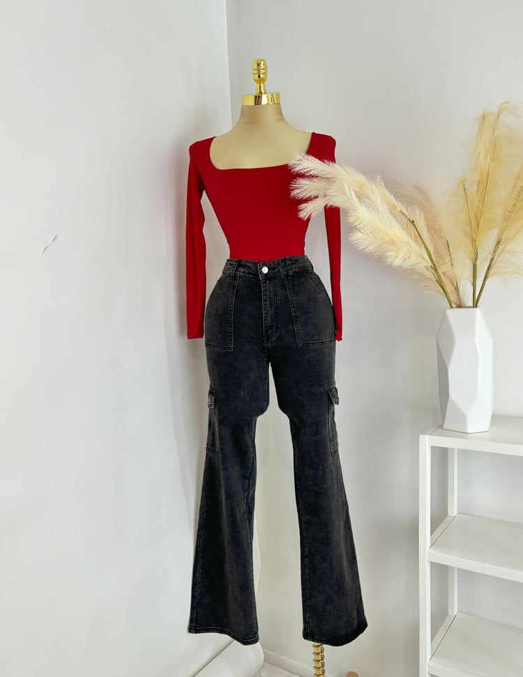 Nikki Cargo High Rise Denim Jeans