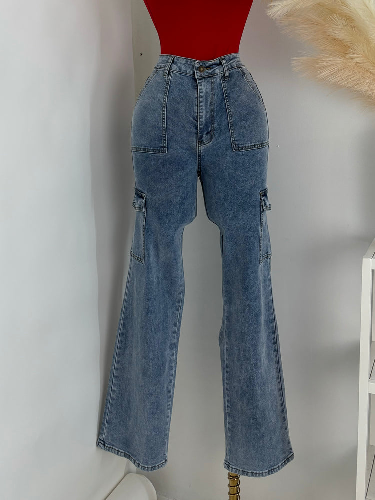 Nikki Cargo High Rise Denim Jeans