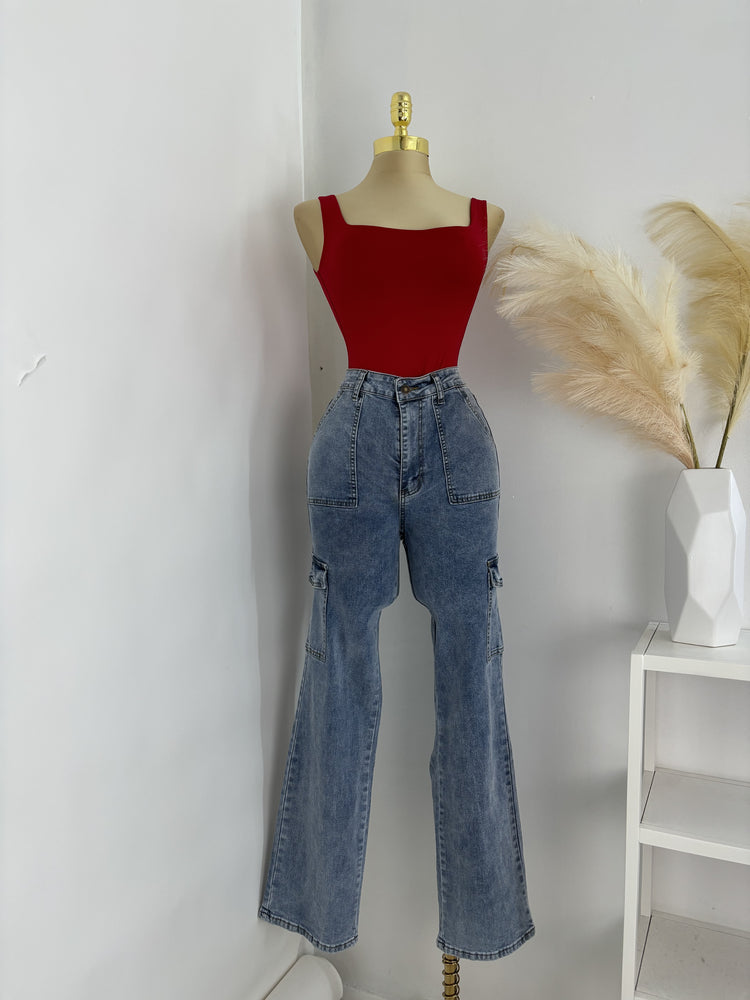 Nikki Cargo High Rise Denim Jeans