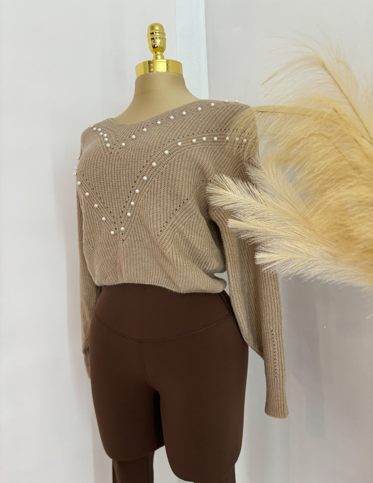 Pearl Knit Top In Khaki