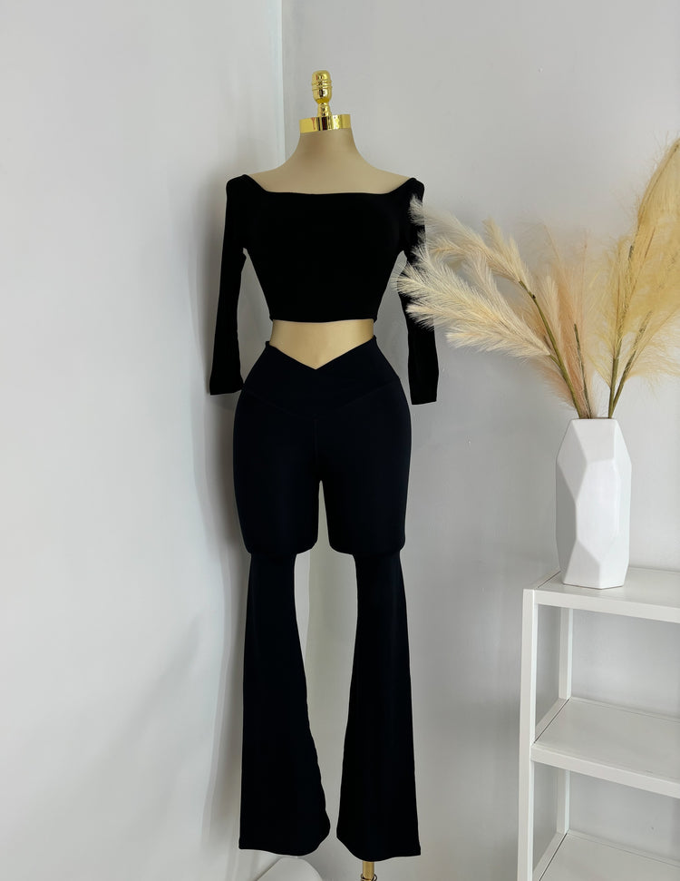 Snatched Crossover FLARED Leggings In Black