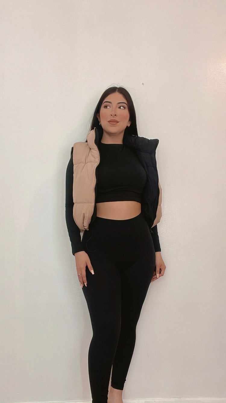 Reversible Puffer Vest Black/Beige