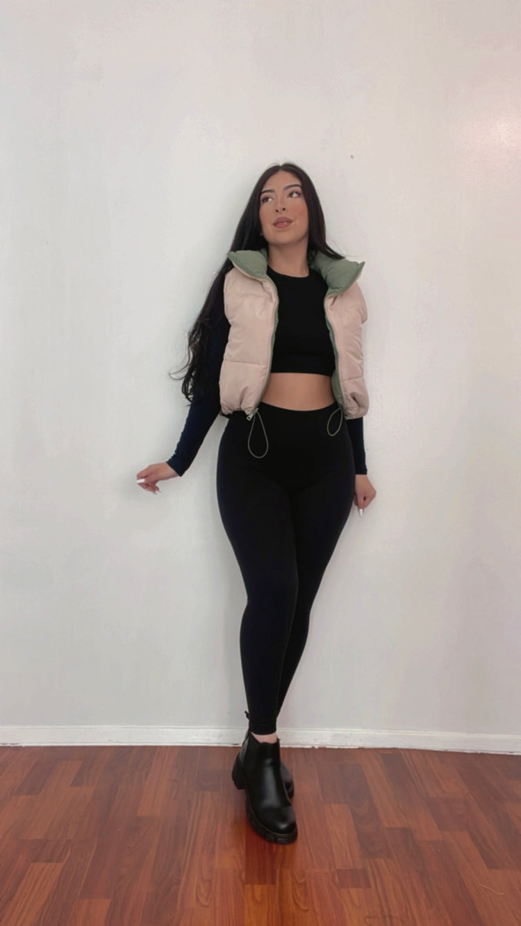 Reversible Puffer Vest Olive/Beige