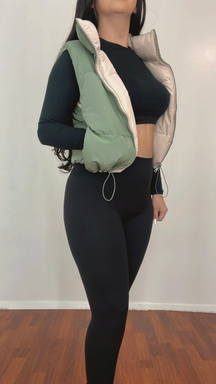 Reversible Puffer Vest Olive/Beige