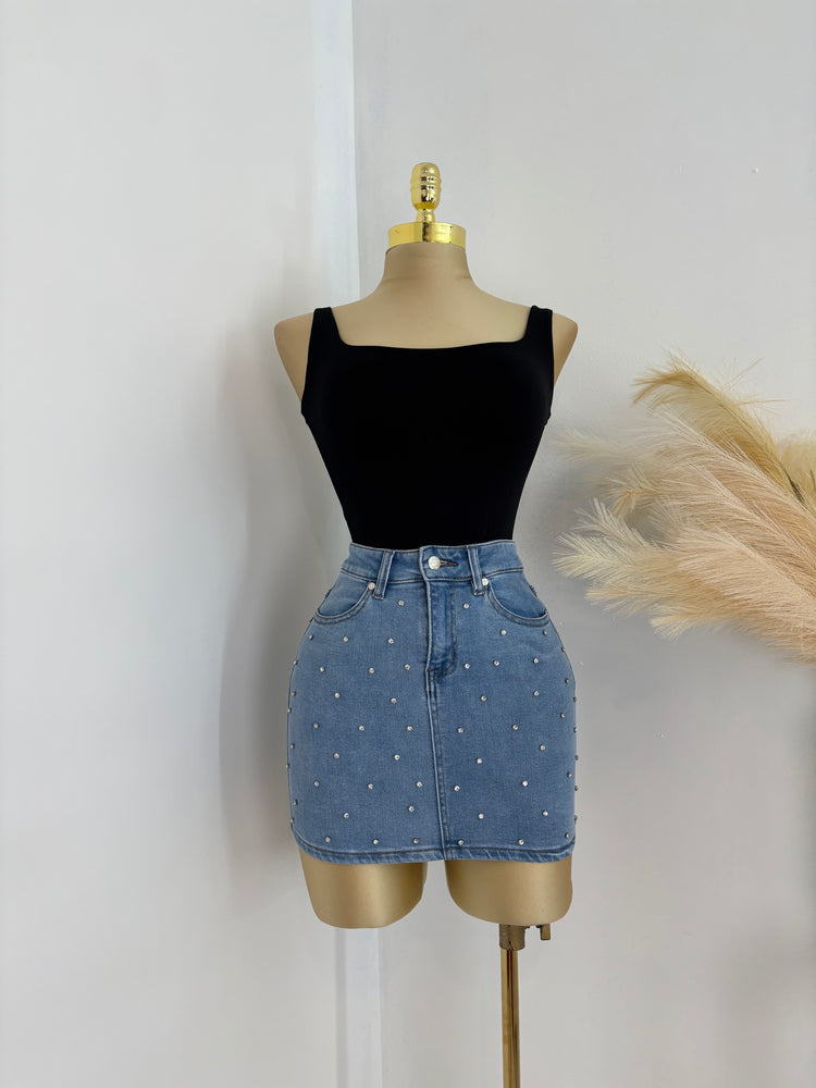 Rhinestone Denim Skirt