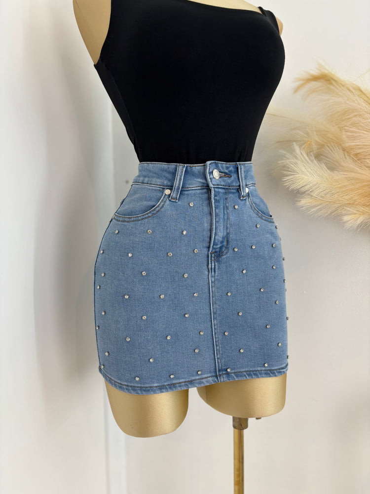Rhinestone Denim Skirt