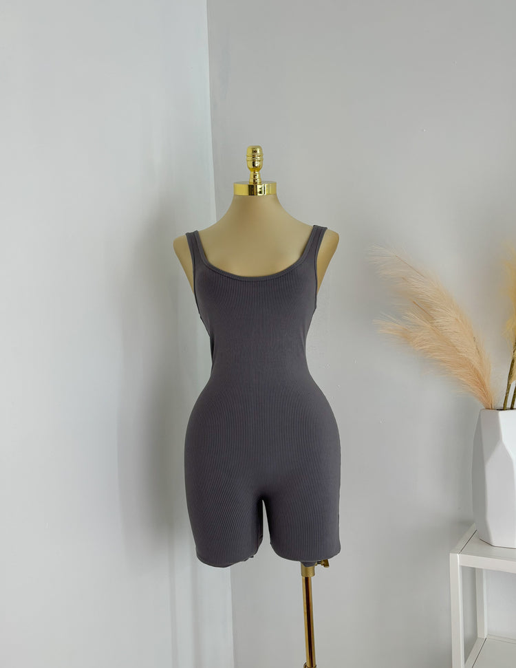 Ribbed Romper in Grey