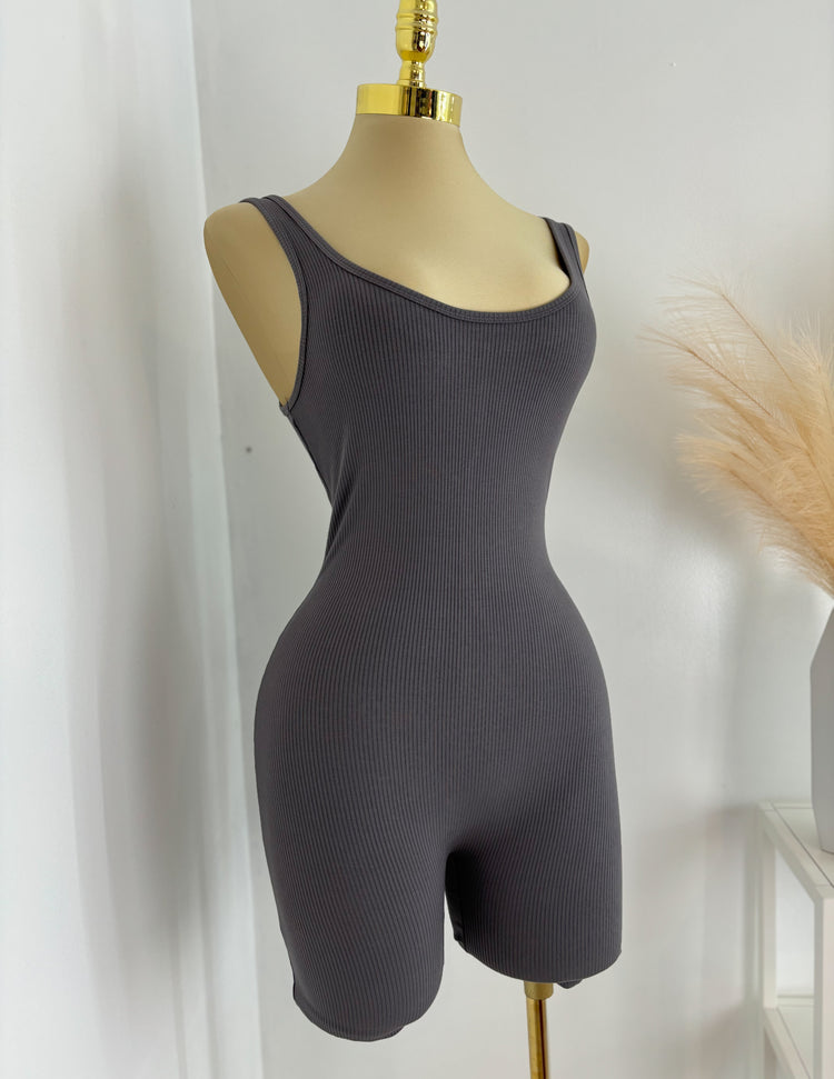 Ribbed Romper in Grey