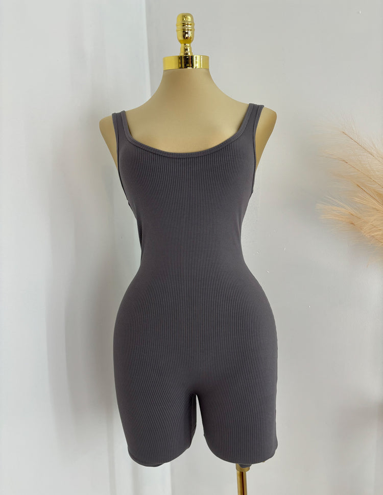 Ribbed Romper in Grey